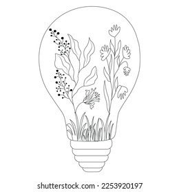 light bulb decorated with flowers  combination Vector line art illustration volume.2