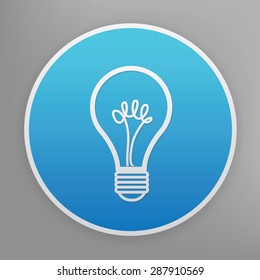Light bulb design icon on blue button,clean vector