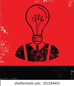 Light bulb design on red background, grunge vector