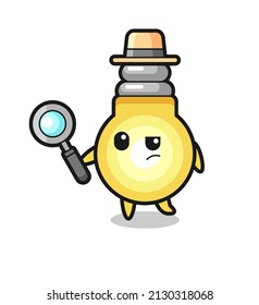 light bulb detective character is analyzing a case , cute style design for t shirt, sticker, logo element