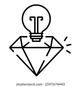 Light bulb with a diamond representing premium products, high-value innovation, and luxury industry advancements