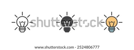 Light bulb different style icon set. Line, glyph and filled outline colorful version, outline and filled vector sign. Idea lamp symbol, logo illustration. Vector graphics