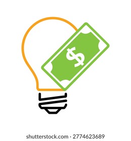 Light bulb with dollar bill inside orange outline business idea concept