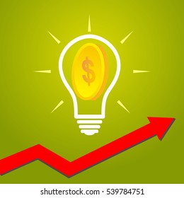 Light bulb and dollar coin. Idea, innovation, business success, creativity, startup and success concept. vector illustration.