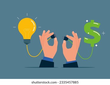 Light bulb and dollar connected. Financial support for startup and company. Modern vector illustration in flat style