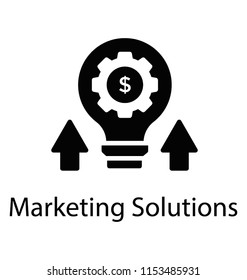 
A light bulb with the dollar gear and the upward rising arrows on side showing the concept of marketing solutions 
