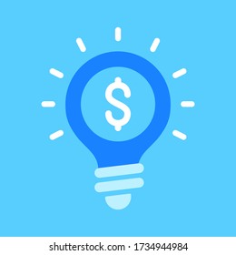 Light bulb and dollar icon. Flat design. Business idea, creative solution, investment idea, savings concepts. Lightbulb and money. Vector illustration