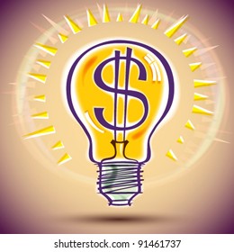 Light bulb with dollar icon money earning idea, vector illustration. Stock vektor