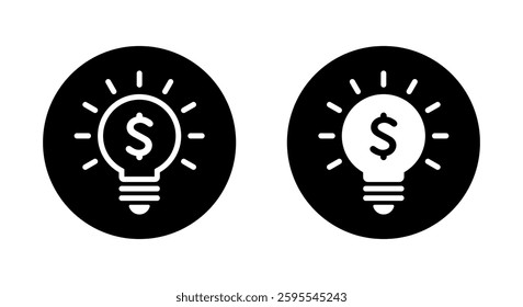 Light bulb with dollar icon on black circle. Money idea sign symbol
