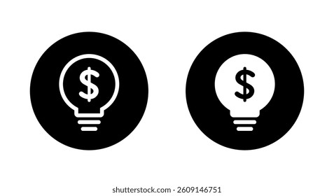 Light bulb dollar icon on black circle. USD currency idea concept