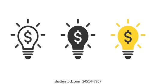 Bombilla con el sistema del icono del dólar. Dólar en iconos de bombilla. Lámpara con icono de dólar. Ilustración vectorial