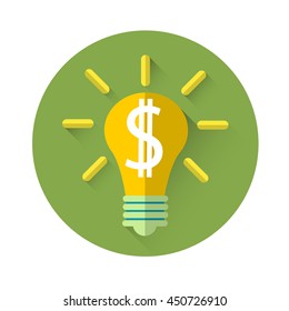 Light Bulb With Dollar Sign Financial Startup Colorful Icon Flat Vector Illustration