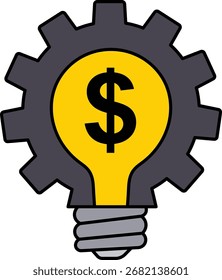 Light Bulb with Dollar Sign Inside Gear Cogwheel money finance