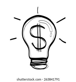 Light Bulb And Dollar Sign , Sketch Of A Bulb Vector On White Background