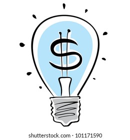 Light Bulb With Dollar Symbol Business Concept, Vector Icon.