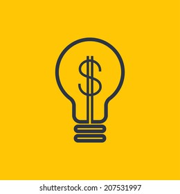 Light Bulb With Dollar Symbol Business Concept, Vector Icon.