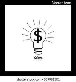 Light bulb with dollar symbol business concept. Vector icon