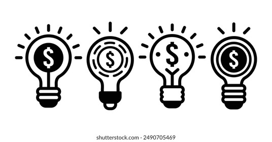 light bulb with dollar symbol financial idea icon sign vector design simple illustration collection set isolated