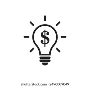 Bombilla con icono de símbolo de dólar, icono de línea de valor creativo