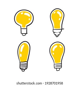 Light bulb doodle collection. Set of hand drawn electric lamp. Symbol of idea, innovation and solution. 