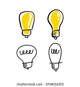 Light bulb doodle collection. Set of hand drawn electric lamp. Symbol of idea, innovation and solution. 
