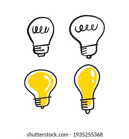 Light bulb doodle collection. Set of hand drawn electric lamp. Symbol of idea, innovation and solution. 