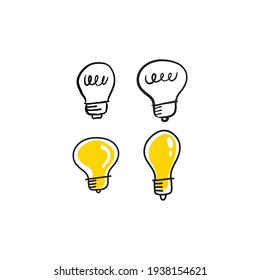 Light bulb doodle collection. Set of hand drawn electric lamp. Symbol of idea, innovation and solution. 
