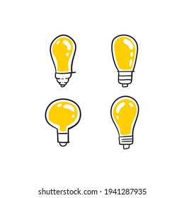 Light bulb doodle collection. Set of hand drawn electric lamp. Symbol of idea, innovation and solution. 