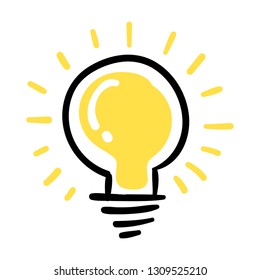Light bulb doodle, hand drawn idea concept icon