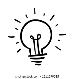 Light bulb doodle, hand drawn idea concept icon