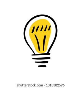 Light bulb doodle, hand drawn idea concept icon