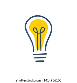 Light bulb doodle, hand drawn idea icon.