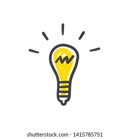 Light bulb doodle, hand drawn idea icon.