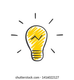 Light bulb doodle, hand drawn idea icon.