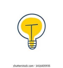 Light bulb doodle, hand drawn idea icon.