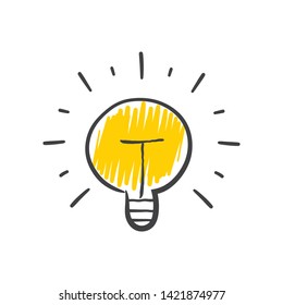 Light bulb doodle, hand drawn idea icon.