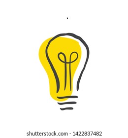 Light bulb doodle, hand drawn idea icon.