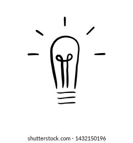 Light bulb doodle. Hand drawn idea symbol. Lamp illustration.