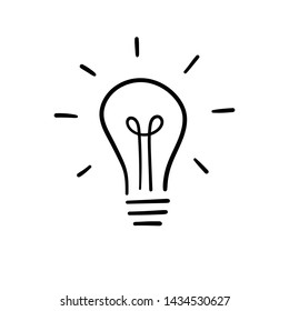 Light bulb doodle. Hand drawn idea symbol. Lamp illustration.