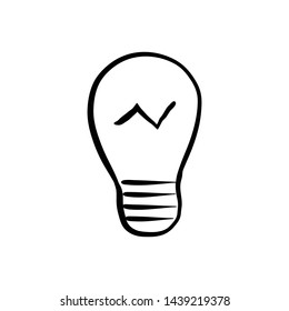 Light bulb doodle. Hand drawn idea symbol. Lamp illustration.