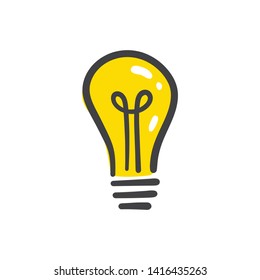 Light bulb doodle icon. Hand drawn symbol of idea. Lamp illustration. Creativity and innovation sign.
