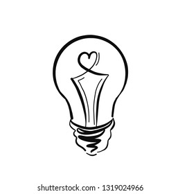 Light bulb doodle icon for logo, poster, banner, printing, For designing opinion leader, idea generating, inspiration,  energy, business and leadership. Isolated on white background. Shining light