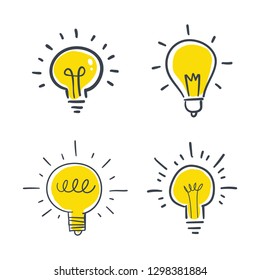 Light bulb doodle icon set, concept of idea