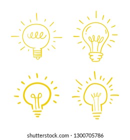 Light bulb doodle icon set, concept of idea