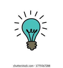 icono del doodle de la bombilla de luz, ilustración del vector