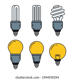 colección de ilustraciones de doodle de lámpara, diseño de vectores de lámpara de arte de línea simple con estilo de dibujos animados 