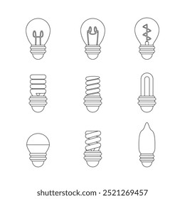 Light bulb doodle line sign icon collection. outline style. isolated illustration