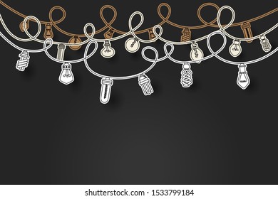 Light bulb doodle paper cut, eps 10 vector.