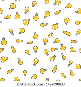 Light bulb doodle seamless pattern. Hand drawn lamps texture background.