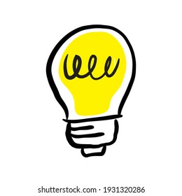 Light bulb doodle. Symbol of idea. Hand drawn vector electric lamp illustration. Sign of solution, creativity and innovation.